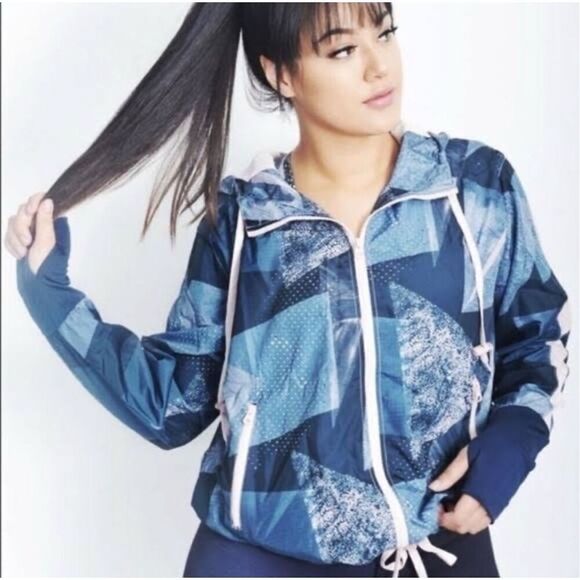 ZYIA Activewear Geometric Radical Bomber Full Zip Hooded Windbreaker Jacket, M - Picture 3 of 12